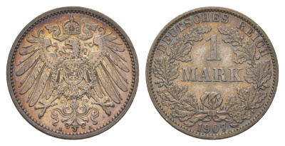 Германия 1 марка 1907 A, Вильгельм II (1888-1918) KM 14, J. 17 серебро 4626-157