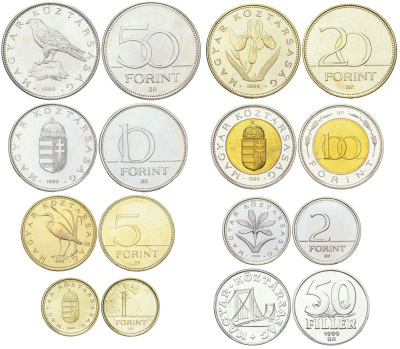 Венгрия набор из 8 монет (50 филлеров; 1, 2, 5, 10, 20, 50 и 100 форинтов) 1999 тираж 7.000 KM 677, 692, 693, 694, 695, 696, 697 и 721 алюминий, никель латунь, медно-никель, латунь плакированная медно-никел и биметалл BU M79-04