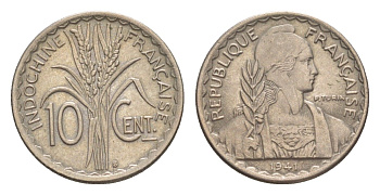 Французский Индокитай 10 сантимов 1941 KM 21.1a медно-никель 4636-154