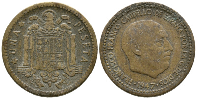 Испания 1 песета 1947 (54) Франсиско Франко (1939-1975) KM 775 алюминиевая бронза 85-1224