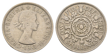 Великобритания 2 шиллинга (флорин) 1958 Елизавета II (1952-2022) KM 906, Spink 4146 медно-никель 4137-114