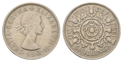 Великобритания 2 шиллинга (флорин) 1958 Елизавета II (1952-2022) KM 906, Spink 4146 медно-никель 4137-114