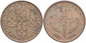 Португалия 1 эскудо 1978 КМ 597 бронза UNC 3853-1241