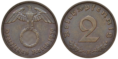 Германия 2 рейхспфеннига 1939 E KM 38, J. 362 алюминиевая бронза 4121-635