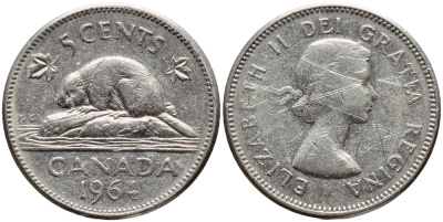 КАНАДА 5 ЦЕНТОВ 1964 БОБР KM 57 никель 4397-114