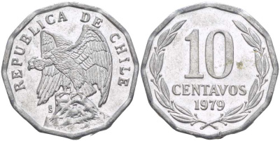 Чили 10 сентаво 1979 KM 205a алюминий 4402-437