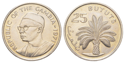 Гамбия 25 бутутов 1971 KM 11 медно-никель UNC 4616-552