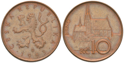 Чехия 10 крон 1993 HM, кафедральный собор в Брно KM 4 сталь плакированная медью 4592-813