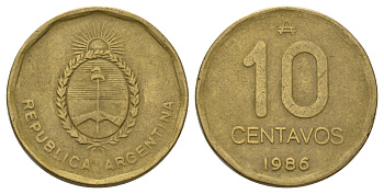 Аргентина 10 сентаво 1986 KM 98 латунь 4126-1212