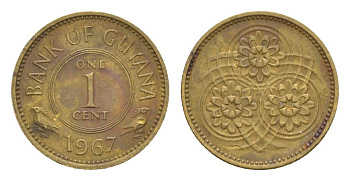 Гайана 1 цент 1967 Республика KM 31 никель латунь 4649-742