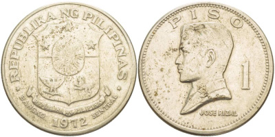 Филиппины 1 писо 1972 Хосе Рицаль KM 203 медь никель цинк 4537-423