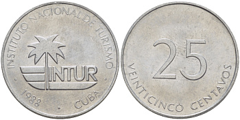 Куба 25 сентаво 1988 туристические деньги, INTUR KM 419 алюминий 67-1136