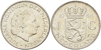 Нидерланды 1 гульден 1966 Юлиана (1948-1980) KM 184 серебро 4126-1154