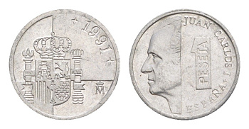 Испания 1 песета 1991 KM 832 алюминий 4632-337