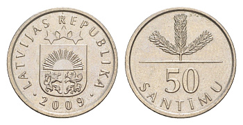 Латвия 50 сантимов 2009 KM 13 медно-никель UNC 3996-1056