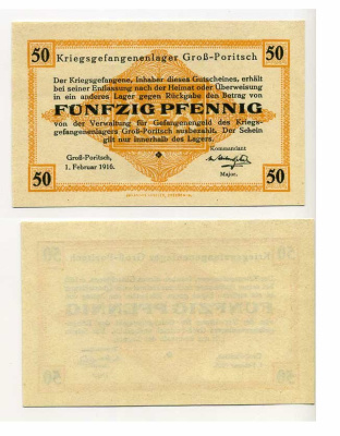 Германия 50 пфеннигов ND GROSS-PORITSCH, лагерь военнопленных C-3047 бумага UNC (пресс) 504-29-2-2