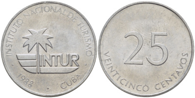 Куба 25 сентаво 1988 туристические деньги, INTUR KM 419 алюминий 67-1136