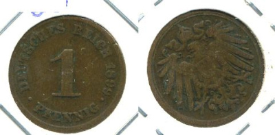 ГЕРМАНИЯ 1 ПФЕННИГ 1899 D KM 10 , J. 10 медь 701-144