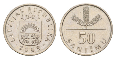 Латвия 50 сантимов 2009 KM 13 медно-никель UNC 3996-1056