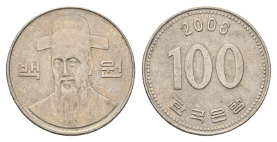 Южная Корея 100 вон 2006 Ли-Сунсин, корейский флотоводец KM 35 медно-никель 4638-1136