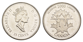 Канада 25 центов 2000 Миллениум - Свобода KM 374 сталь плакированная никелем aUNC 4637-923