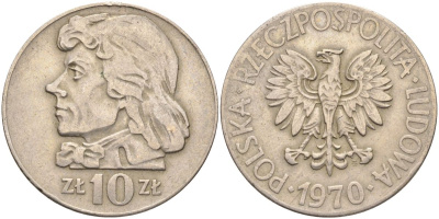 Польша 10 злотых 1970 MW, Тадеуш Костюшко (1746-1817) KM 50а медно-никель 4517-634
