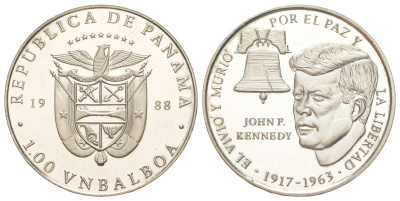 Панама 1 бальбоа 1988 25 лет со дня смерти Джона Кеннеди X M12 медно-никель PROOF 3711-922