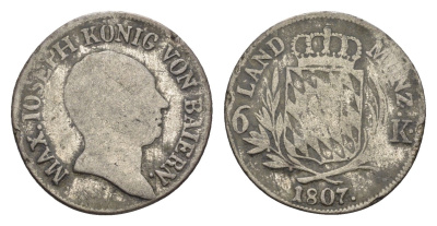 Бавария 6 крейцеров 1807 Максимилиан I Иосиф (1806-1825) KM 686 серебро 4392-716