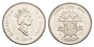 Канада 25 центов 2000 Миллениум - Свобода KM 374 сталь плакированная никелем aUNC 4637-923