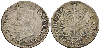 Гаити 25 сантимов 1834 Президент Александр Петион KM 18 серебро    3336-124