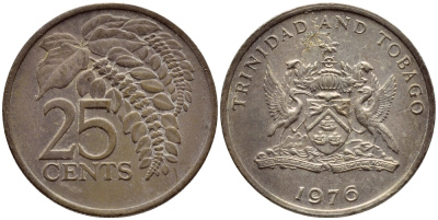 Тринидад и Тобаго 25 центов 1976 цветок дикая пуансеттия KM 28 медно-никель 4396-715