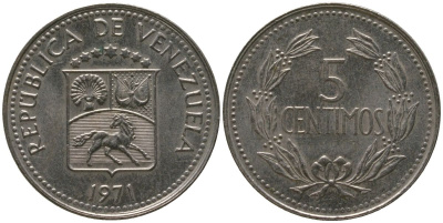 Венесуэла 5 сентимо 1971 KM 38.3 медно-никель 4576-642