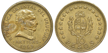 Уругвай 10 песо 1965 KM 48 алюминиевая бронза 81-122