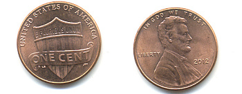 США 1 ЦЕНТ 2012 ЛИНКОЛЬН, ЩИТ KM 469 цинк плакированный медью 86-365