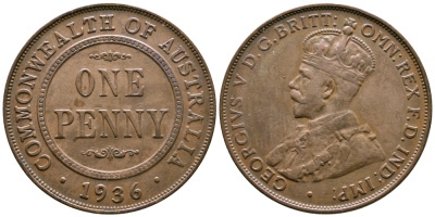 Австралия 1 пенни 1936 Георг V (1910-1936) KM 23 бронза 4683-912