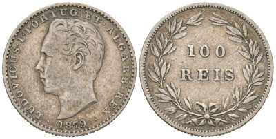 Португалия 100 реалов 1879 Луиш I (1861-1889) KM 510 серебро 4611-264