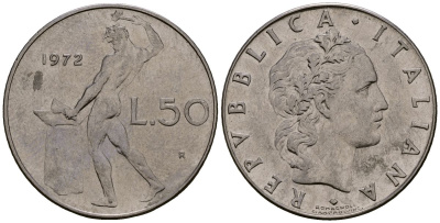 Италия 50 лир 1972 KM 95.1 сталь 4177-853