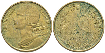 ФРАНЦИЯ 10 САНТИМОВ 1970 ТИП MARIANNE KM 929, LE FRANC 144.10 медь алюминий никель 116-119