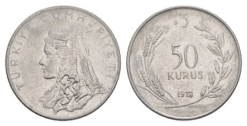 Турция 50 курушей 1973 Анатолийская невеста KM 899 нержавеющая сталь 4523-1222