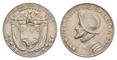 Панама 1/4 бальбоа (25 сентесимо) 1982 KM 11.2a медь плакированная медно-никелем 4642-651