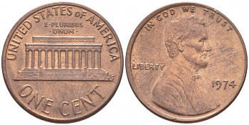 США 1 ЦЕНТ 1974 ЛИНКОЛЬН KM 201 медь цинк 105-1063