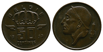 БЕЛЬГИЯ 50 САНТИМОВ 1957 BELGIE KM 149.1 бронза 4384-731