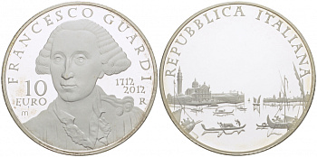 Италия 10 евро 2012 400 лет со дня рождения Франческо Гварди KM 354 серебро PROOF 05-099-24