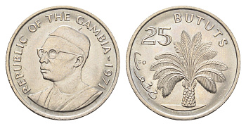 Гамбия 25 бутутов 1971 год-тип KM 11 медно-никель UNC 4666-454