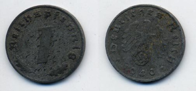 ГЕРМАНИЯ 1 РЕЙХСПФЕННИГ 1940 J J.369 цинк 35-314