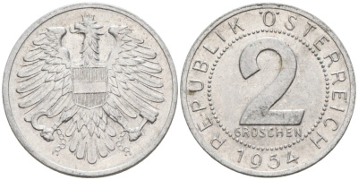 Австрия 2 гроша 1954 KM 2876 алюминий 4567-258