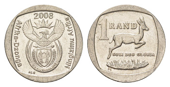 ЮАР 1 ранд 2008 KM 444 медь плакированная никелем 4627-512