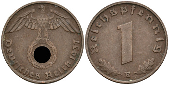 Германия 1 рейхспфенниг 1937 E KM 89, J 361 бронза 4136-1218