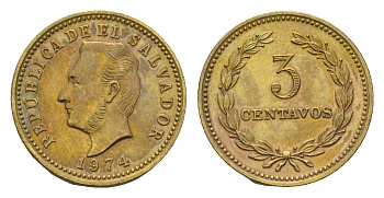 Сальвадор 3 сентаво 1974 KM 148 никель латунь UNC 4643-723