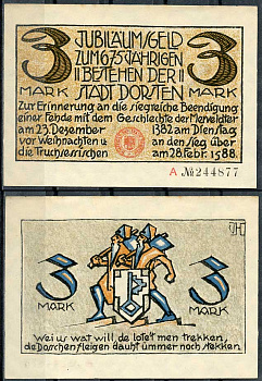 Германия, Дорстен 3 марки 1922 нотгельд, историческая серия Li.273, M.282.1  бумага  UNC (пресс) 444-85-3-2
